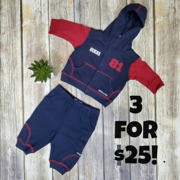 Other - Guess Baby Blue & Red Boys Sweatsuit 0-3 Months